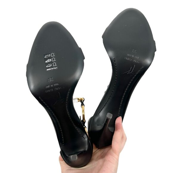 NWOB Giuseppe Zanotti Chain-Link Ring Ankle Strap Black Heeled Sandals - Picture 7 of 11